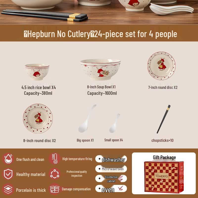 Lan Tuan Cartoon Underglaze 24-Piece Bone China Dinnerware Set