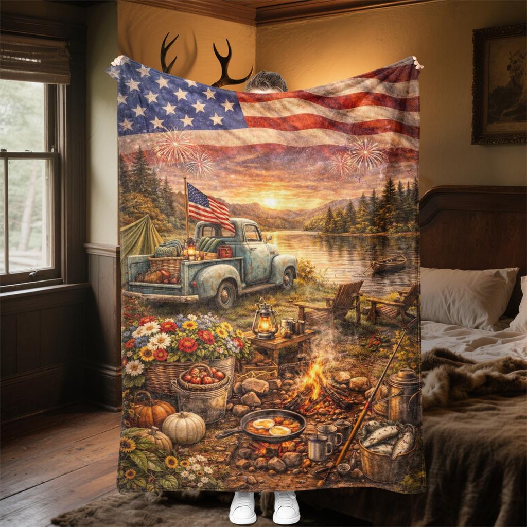 1PC Tractor Farmhouse Scene Blanket Soft Comfortable All Seasons Suitable Sofa Office Travel Festive Gift