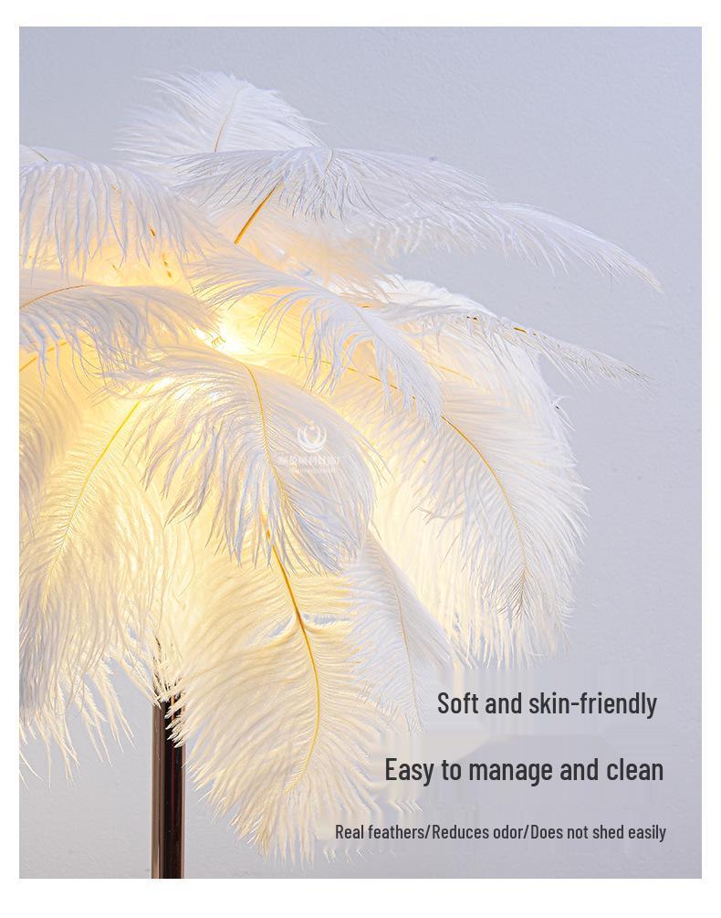Nordic White Feather LED Desk Lamp - Natural Style for Bedroom, Restaurant, or Bookstore Decor