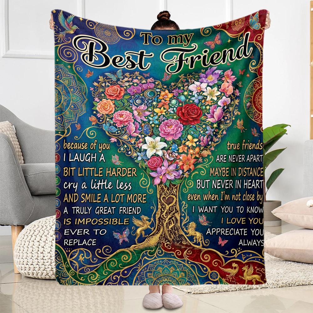 Friendship Poem Blanket Blanket Comfortable Great for Chair Seaside Livingroom Four Seasons Multipurpose Modern