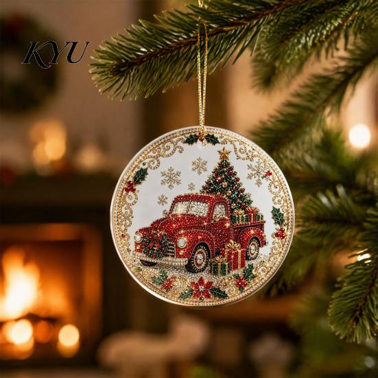 Office Holiday Decorations Christmas Acrylic Hanging Ornament, 2D Flat Double Side Printed Personalized Gifts Santa Snowman Pendant for Tree