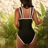 Black and White Striped Contrasting Starfish Jewelry One-piece Bikini Swimsuit Bikini