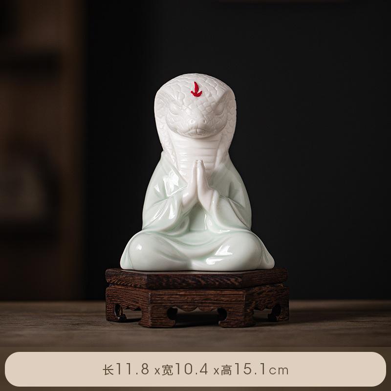 Zen Fortune Ceramic Tea Pet Zodiac Snake Statue Ornaments Animal Tea Figurine Wealth Sculpture Crafts Home Desktop Decoration