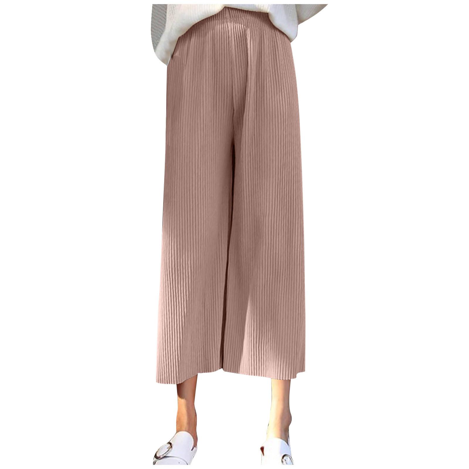 

Women s Wide-Leg Pants Baggy Plus-Size Chiffon Slacks Women s Pants Cropped Pants One Size розовый