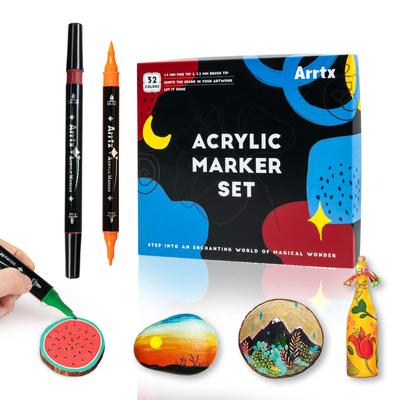 Arrtx Acrylic Marker 32 Paint Soft Fine Water for Plastic Handmade DIY 32 Pens, Colors, Water-Based Pens, Tip, Point, Resistant, Sheets, Fabric, Bags,
