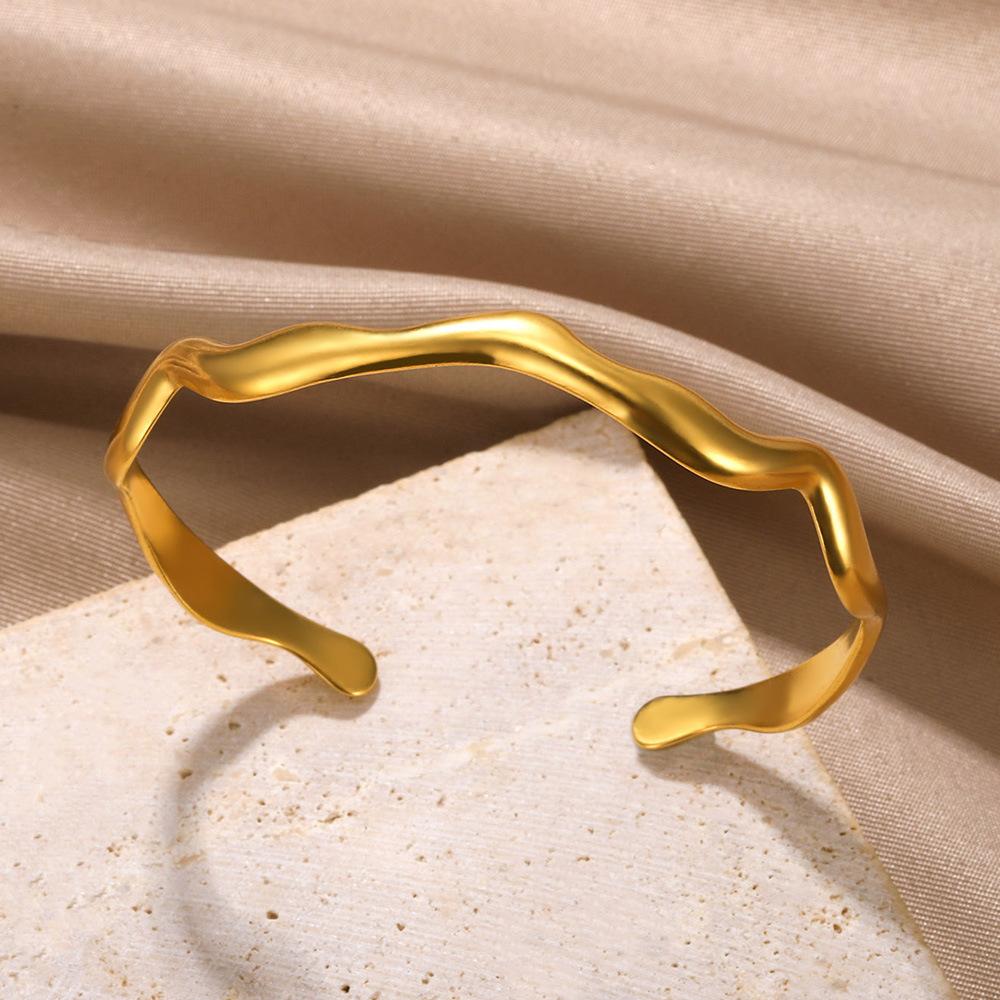 Stainless Steel Wave Open Bangle Bracelets for Women  Gold Color Irregular Cuff Bangles Trendy Aesthetic Jewelry Gift