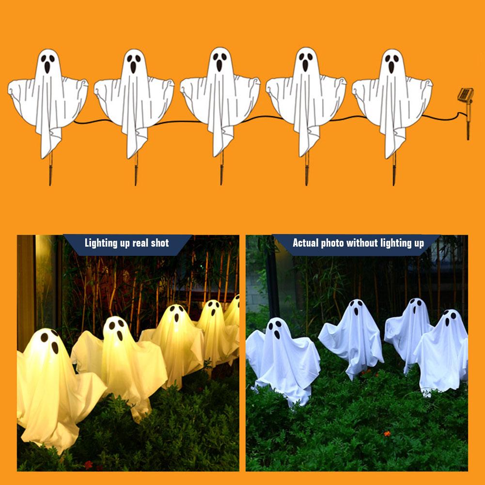 Halloween White Cloth Ghost Stake Lights 8Modes Spooky Cloth Ghosts Light White Flying Ghosts Lantern for Party Yard Lawn Decor