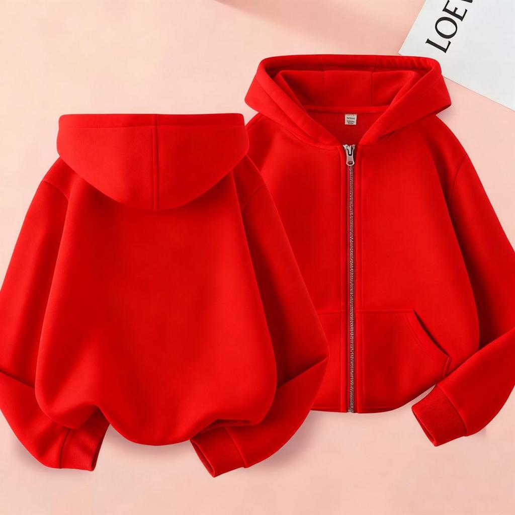 Children's Hooded Jackets: Boys & Girls Autumn/Winter Velvet-Lined Zipper Sweatshirts