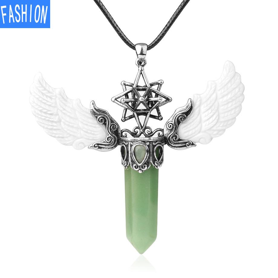 Women'S Three Dimensional Hollow Six Star Natural Crystal Pendant Stone Hexagon Necklace