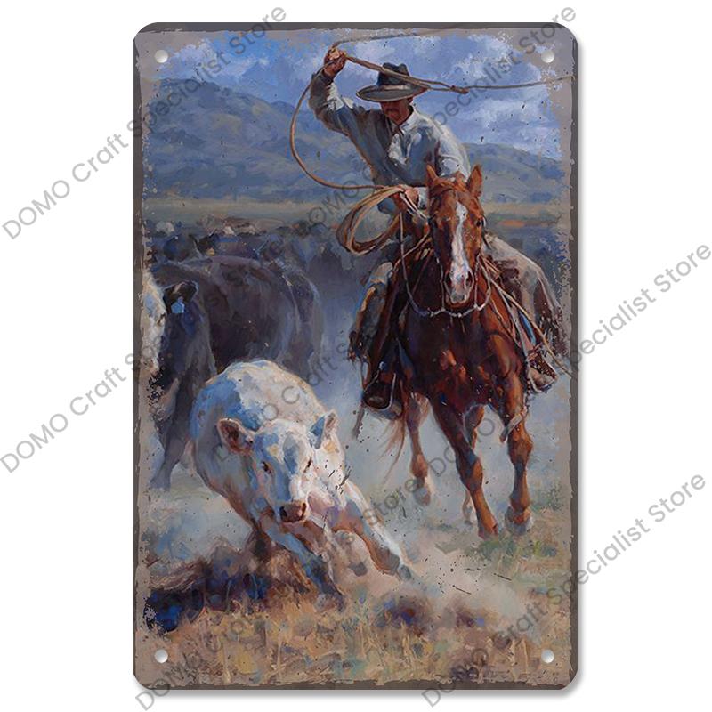 Western Cowboys Vintage Poster Metal Tin Signs Lone Ranger Horse Retro Metal Plate Wall Decor for Jockey Club Pub Man Cave