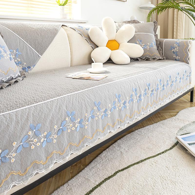 

Чехол для дивана из хлопчатобумажной ткани с вышивкой, гостиная, скандинавская простота, универсальный чехол для дивана, нескользящая однотонная подушка для дивана 70x70cm 1pcs