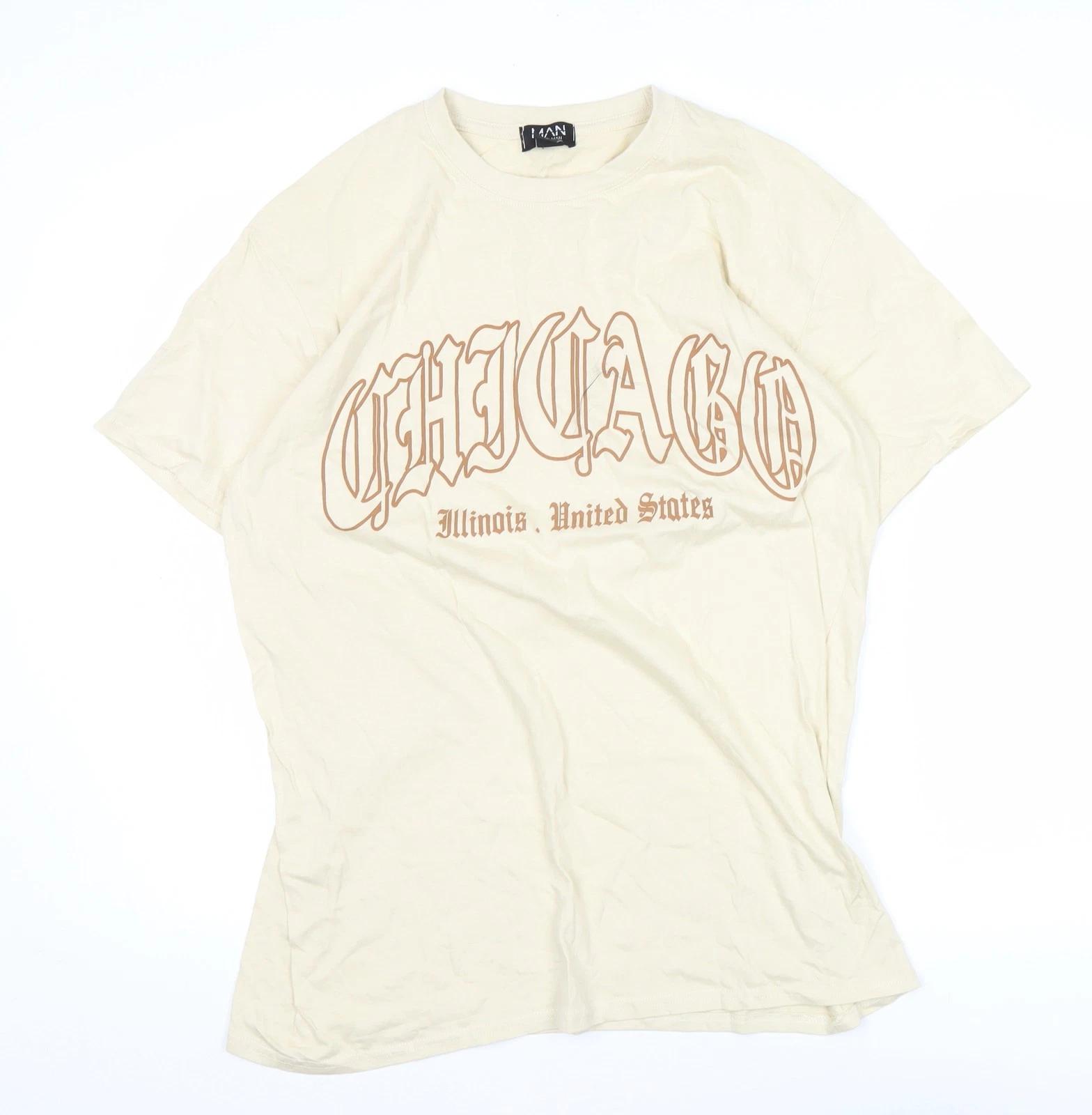 boohooMAN Men s Beige Chicago Graphic T-Shirt Size M M