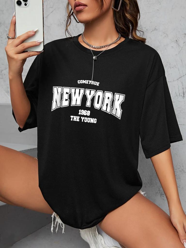 Als 1968 The New York Is Young Damen T-Shirts Übergröße Alltags T-Shirts Kreativität Streetshirt Individuelle Freizeitkleidung