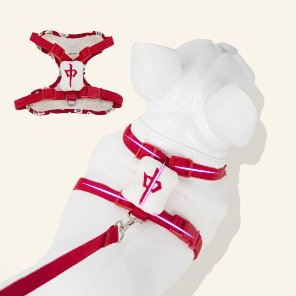

Mahjong Series Dog Chest Strap Breathable Dog Vest Harness Dog Harness and Leash For Dogs Cats M-Style C