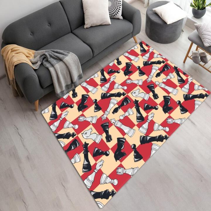 

Baroque Chess Rug Black Marble Checkerboard Carpet with Living Room Gold Detail for Game Room Decor Carpets 40X60cm