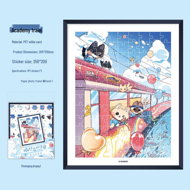 Mu Ran Cute Cat Puzzle Stickers with Photo Frame - Meow Wonderful Island s Daily Life Desktop Ornament