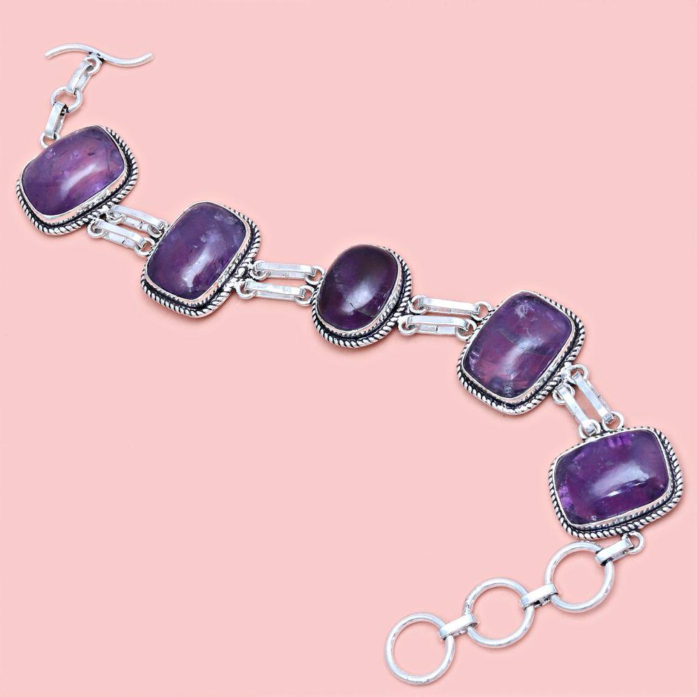 Amethyst Cabochon Gemstone Jewelry Bracelets 7''Adjusable