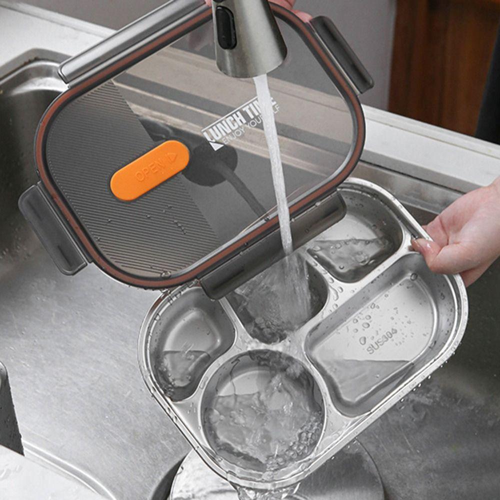 Large Capacity Stainless Steel Lunch Box 304 Stainless Steel Divided Lunch Plate  Picnic Use