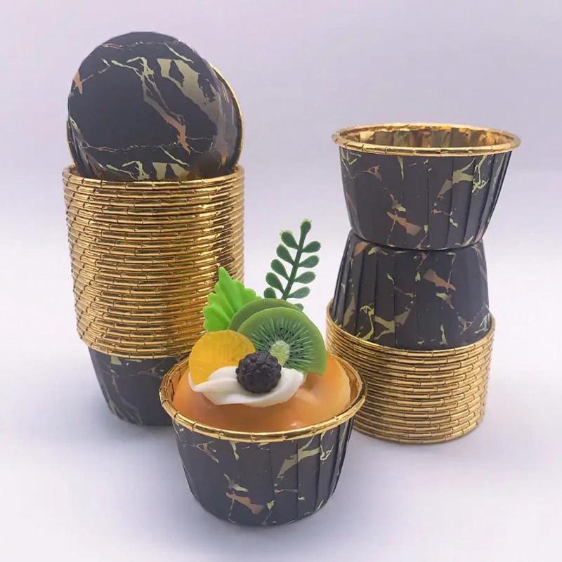 

50pcs Marble White Cupcake Liners, Heat-Resistant Aluminum Foil Rolled Rim Paper Baking Cups, Perfect for Wedding Birthday Party, Baking Tool 50pcs without cover