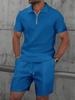 Men's Trendy Waffle Texture Lapel Polo and Shorts Set - Casual Sportswear, Short Sleeve Outfit