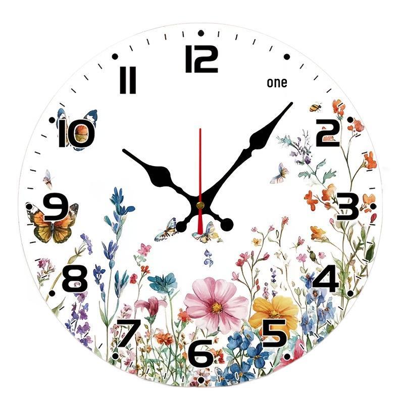 Pastoral Watercolor Wildflowers & Butterflies Silent Wall Clock for Living Room