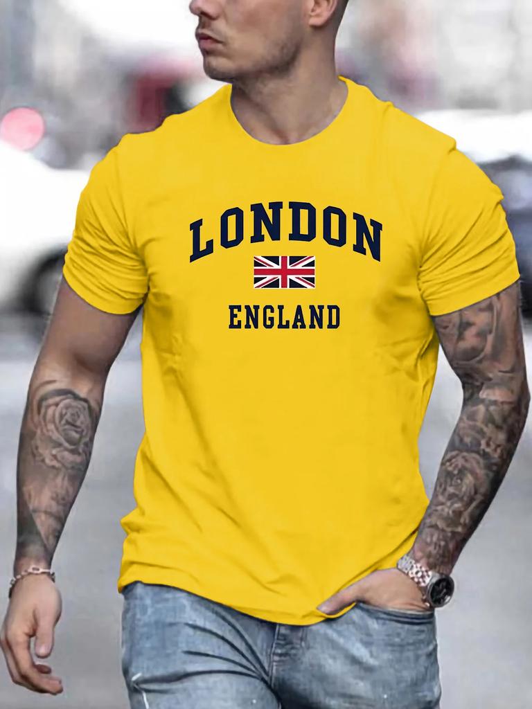 2025 Hot Sale of London and UK Printed Pure Cotton Short-sleeved Men's Casual Summer Round-neck T-shirt Tops