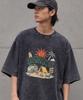 Seullouseuteb Sp2605 Vintage Camping Graphic Pigment Oversized Short Sleeve T-Shirt Black