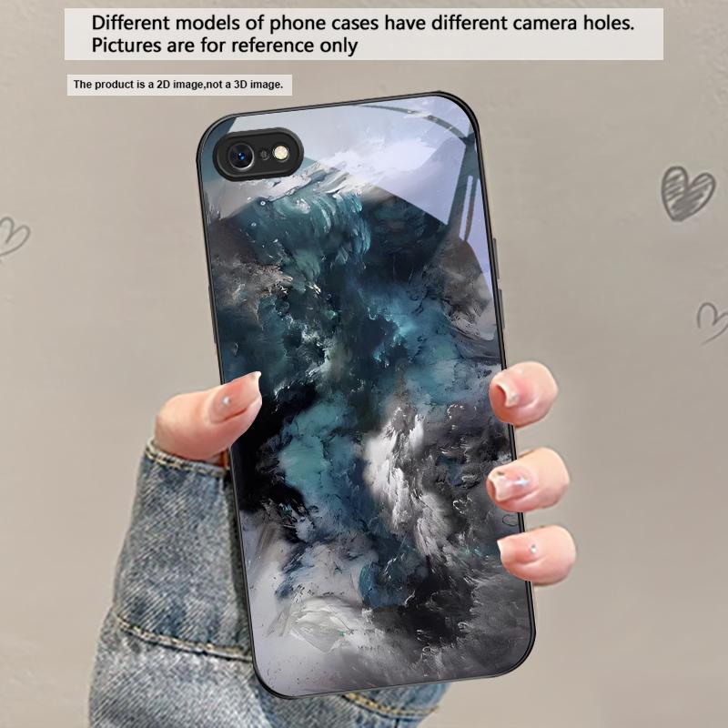 Abstract Modern Waves For iPhone 17 Air 16 E 15 Plus 14 Pro Max 13 12 mini 11 5 6 7 8 Plus XR XS Max SE Black Glass Phone Case