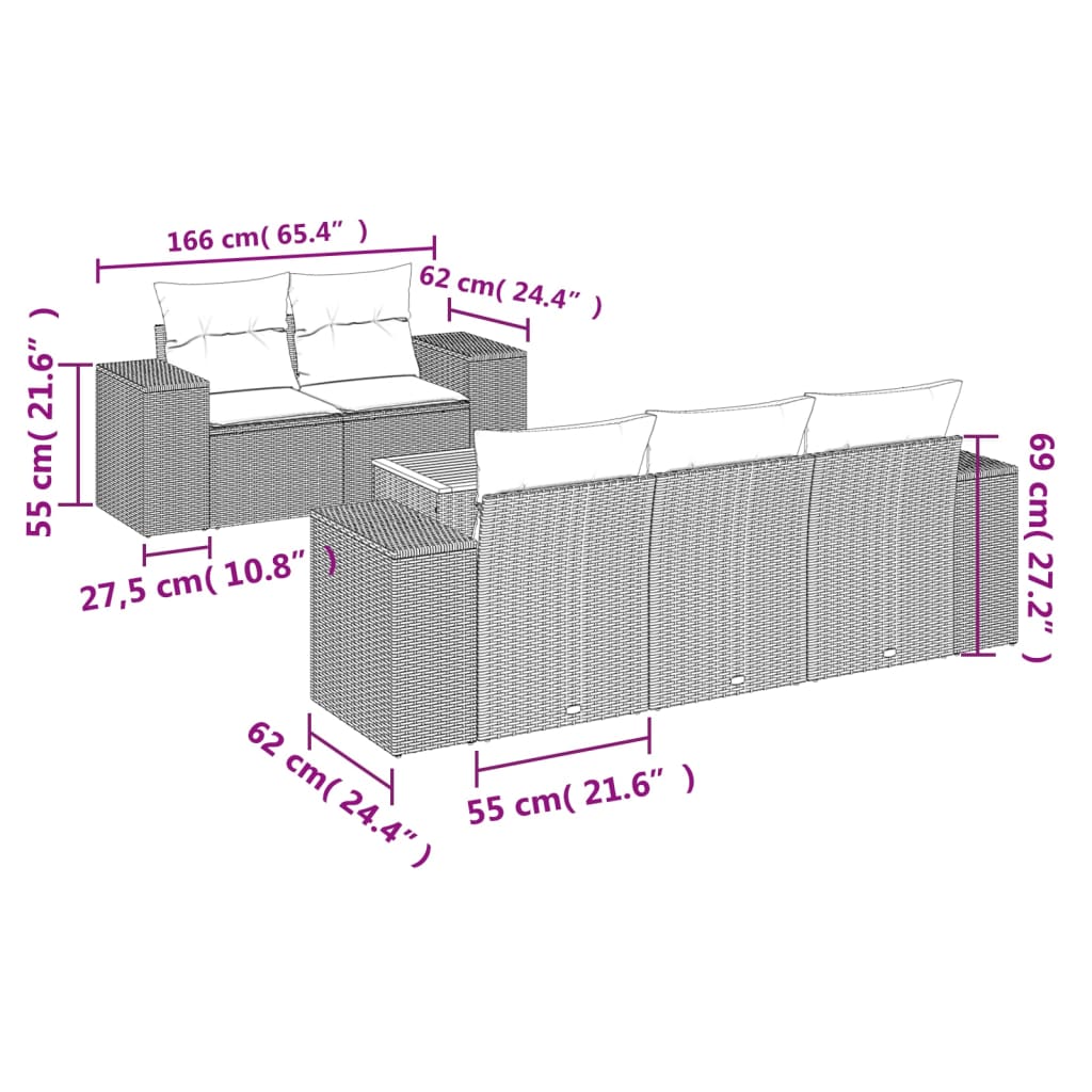 Vidaxl 6-Cz. Set di Mobili da Giardino con Cuscini, Grigio, Polyrattan