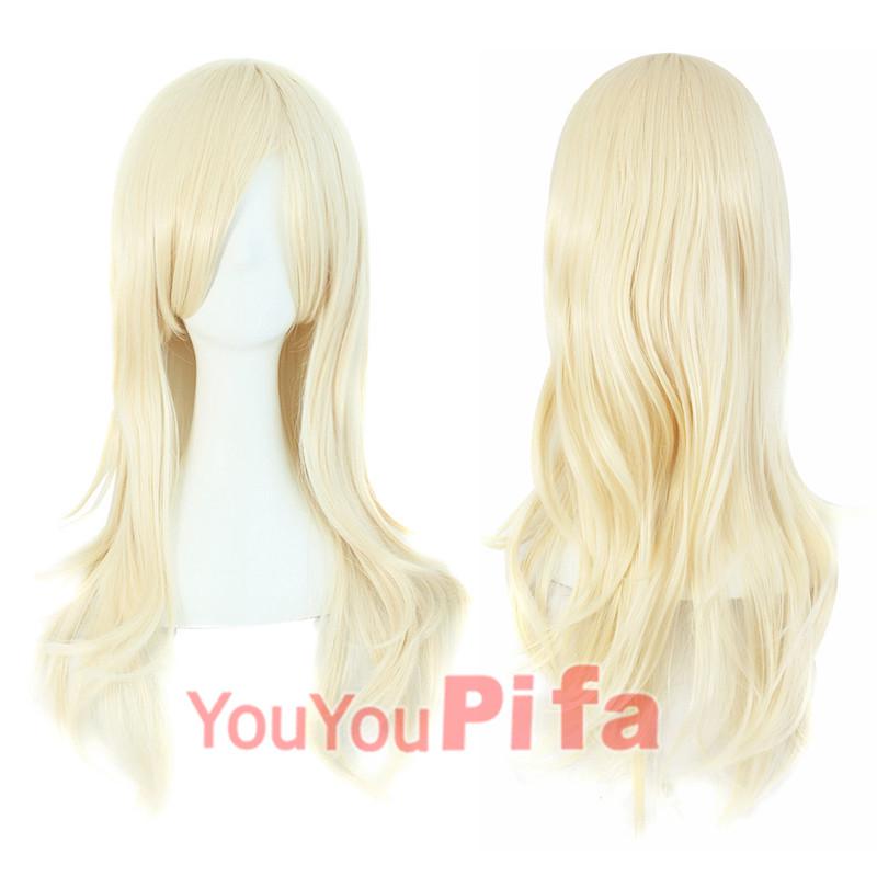 Long Curly Cosplay Wig for Women - 70cm, Gold/Pink/Blue, Realistic Full Wig with Headband