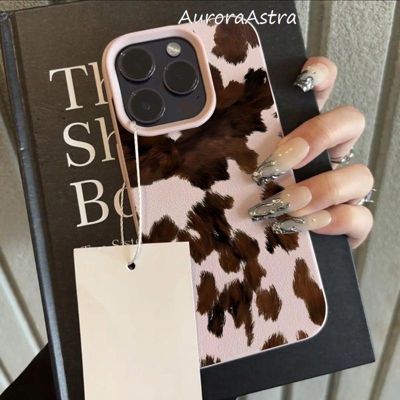Cow Print Leather Texture Funda Phone Case for iPhone17 Air 16 16e 15 13 12 11 ProMax Pro Plus,Anti-Scratch Protective Cover
