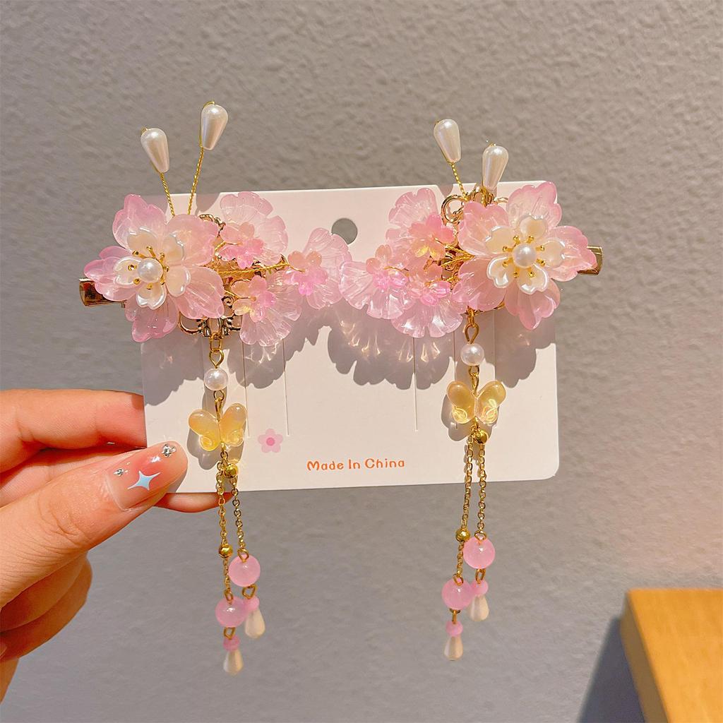Chinese Style Tassel Hair Accessories for Girls - Hanfu Flower Pendant Headdress & Hair Clips