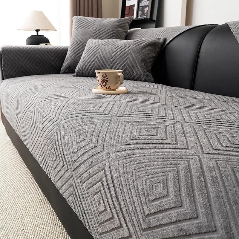 French Chenille Jacquard Sofa Cushion Dirt-Resistant Couch Slipcover With Anti-Slip Particles Cozy Home Decor For Four Seasons