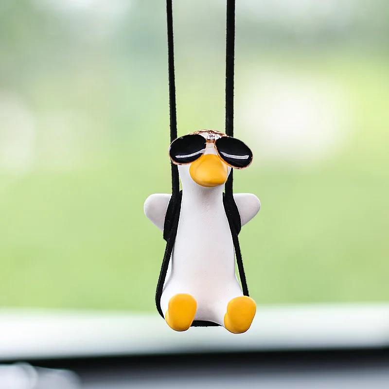 New Cute Duck Car Pendant Dangqiu Car Rearview Mirror Pendant Pendant Car Interior Accessories Women Perfume Handmade Duck