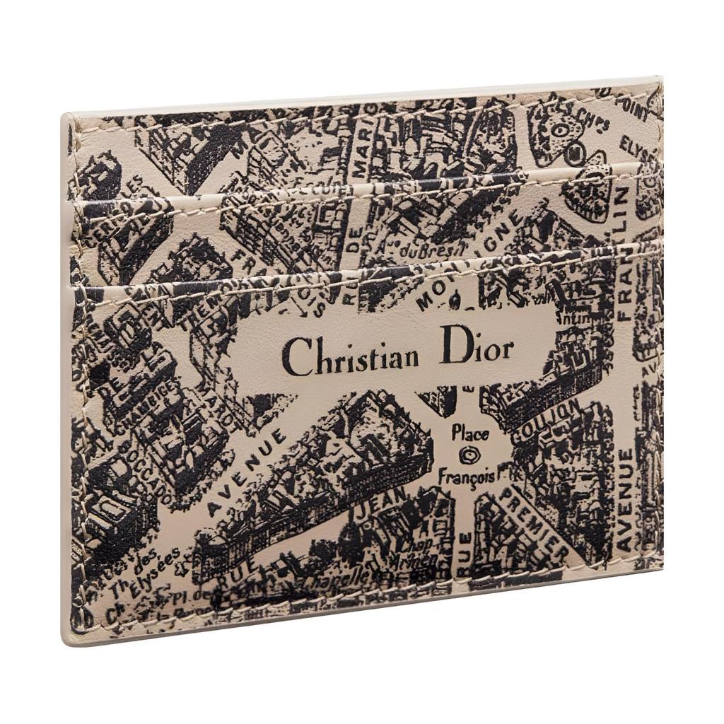 Dior Map 5 Paris Embroidered Smooth Calfskin Card Holder Women Card Holder Beige Black S2161ZBQB-M918