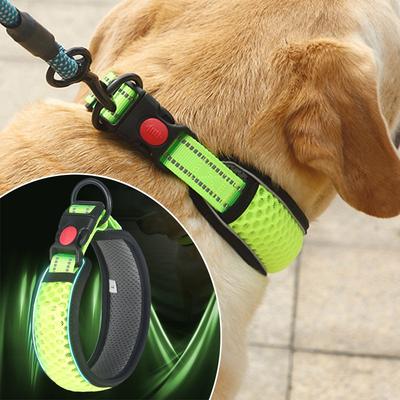 Collar Reflectante para Perro Seguridad Nocturna Malla de Panal Transpirable Collares Anti-Ahogo Acolchado Transpirable Nailon para Mascotas Collar Ajustable