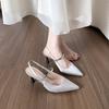 French elegant women's shoes pointed toe thin heel 2025 new summer word with rhinestone temperament women's bag head sandals women