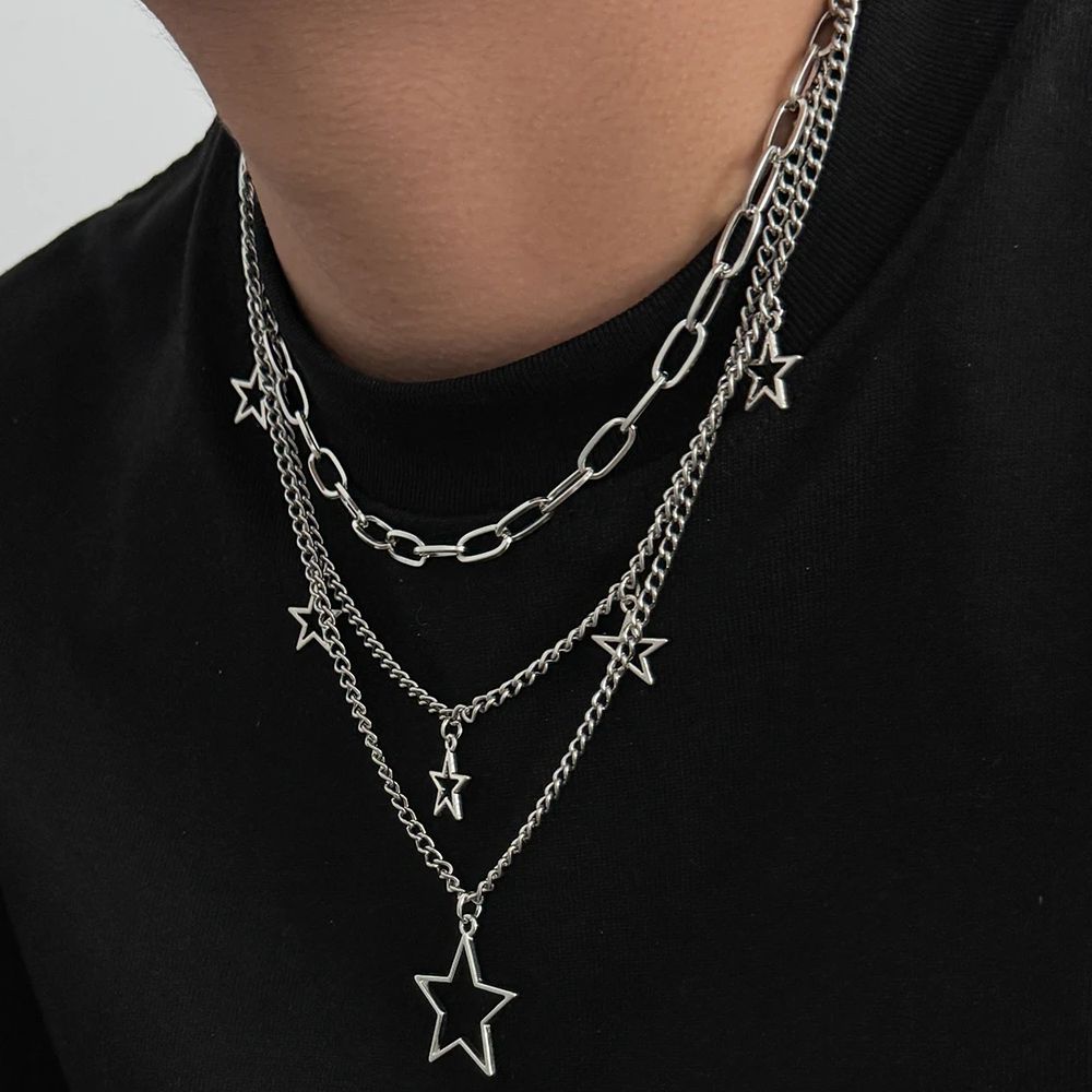 

Ingemark 3Pcs/Set Punk Cross Hollow Pentagram Pendant Necklaces Men Trendy Creative Silver Color Metal Chain New Year Jewellery