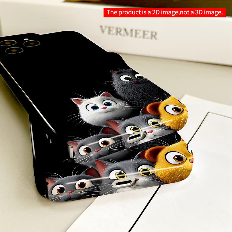 2DFlat Adorable Cartoon Cats Group On Black Background All Inclusive Film Hard iPhone Case, Compatible with iPhone 18 Pro Max 17 16 15 14 13 12 11
