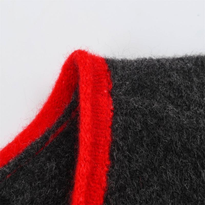 Women Long Sleeve Round Neck Color Block Knit Cardigan Office