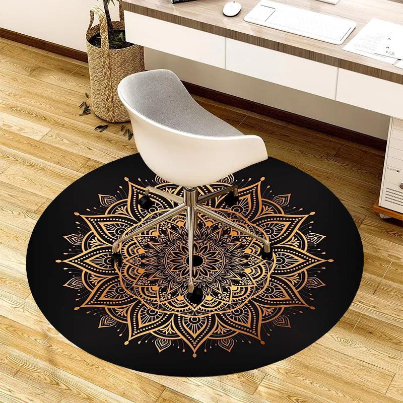 1pc Office Carpet Chair Mats Golden Mandala Pattern Perfect for Decorating Office Chairs, Living Rooms, Or Bedrooms