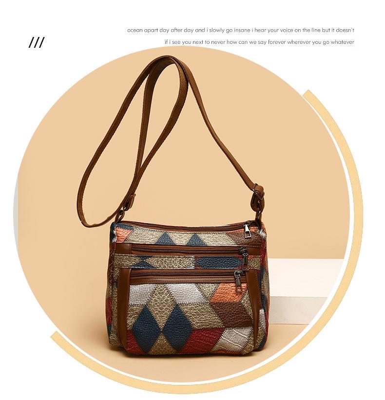 Women's Large Capacity Soft Leather Patchwork Crossbody Bag - Retro Multi-pocket Shoulder Bag for Work & Commute.
