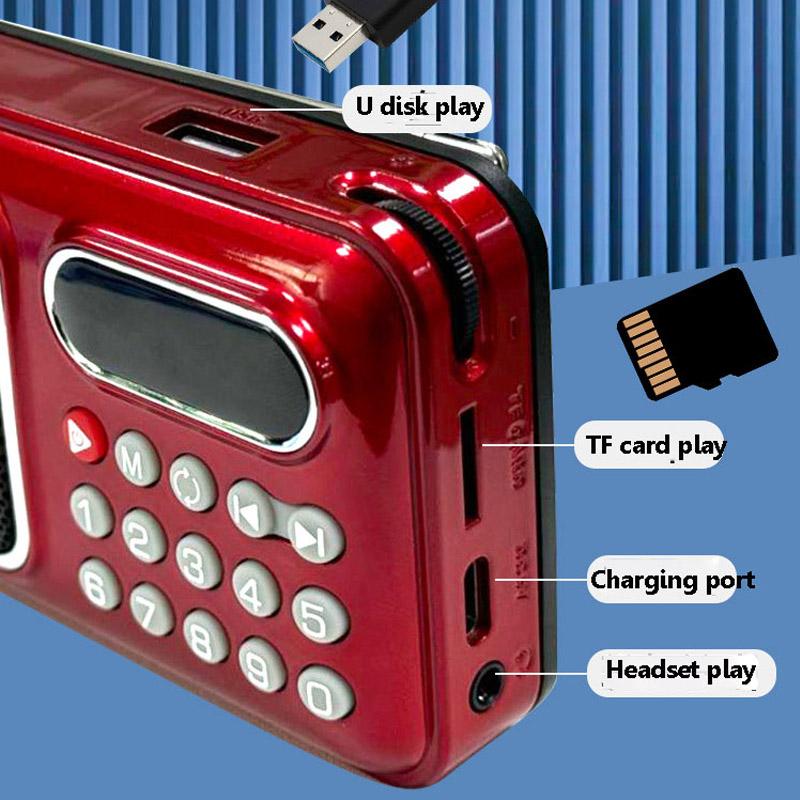 Mini Pocket FM Radio Portable Rechargeable Radios Receiver Wireless Bluetooth Speaker TF Card USB Music Player Power Off Memory