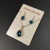 2pcs Set Temperament Luxury Geometry Green Crystal Water Drop Pendant Necklace Earrings for Women Bride Wedding Jewelry Set Gift