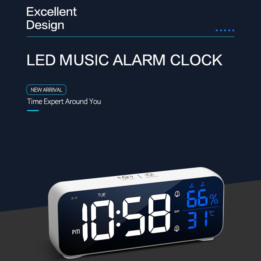 Sveglia Digitale LED Musicale Controllo Vocale Display Temperatura Umidità Orologi da Tavolo Decorazione da Tavolo per la Casa Integrato 1200mAh