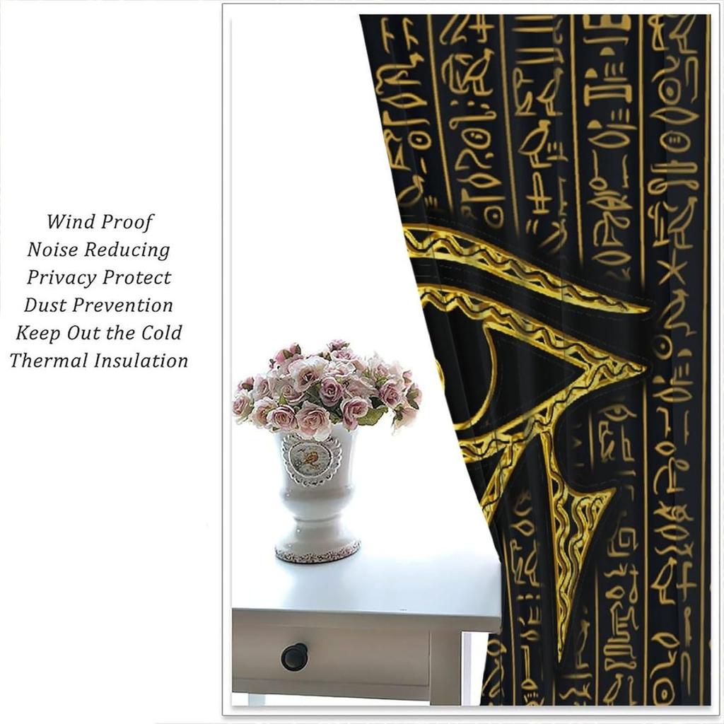 Ancient Egyptian Curtains Eye Horus Golden Hieroglyphs Print Window Treatments Living Curtain Vintage Made Of Polyester Washable