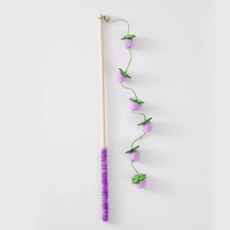 New Fruitful Tomato Bell Wooden Handle Cat Teaser Felt Persimmon Self-happy Boredom Relief Cat Teaser Pet Toy