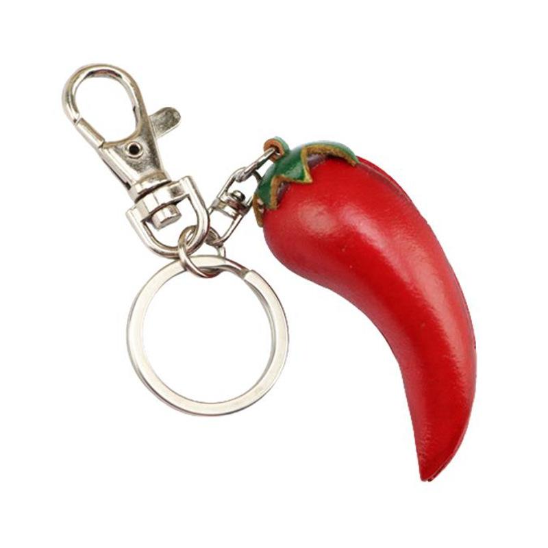Creative First Layer Cowhide Small Red Pepper Pendant Bag Pendant Accessories Vegetable Car Keychain Cute Birthday Gift