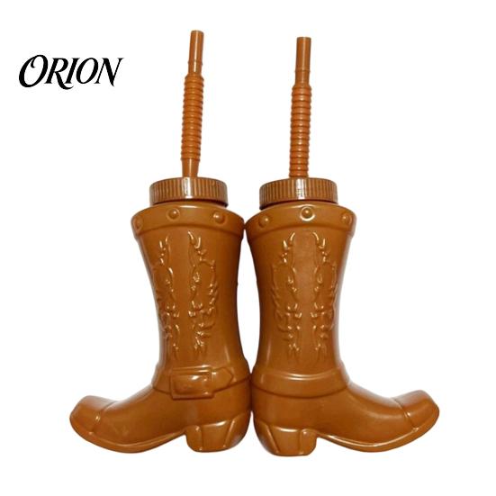 Accesorios Únicos para Bebidas de Fiesta Vasos de Bota de Cowboy con Tapas y Pajitas, Vasos de Plástico Retro Creativos de 11 oz para Zumo Cerveza para Tema Vaquero