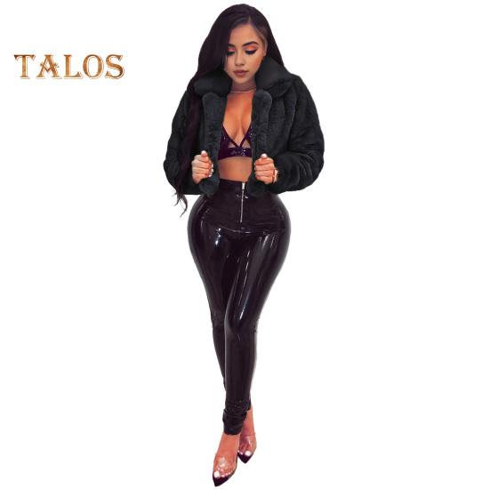 

Зимова жіноча куртка з лацканами зі штучного хутра, захистом шиї, затишна куртка на блискавці, однотонна, для холодної погоди, знаменитість, верхній одяг для вулиці L чорний